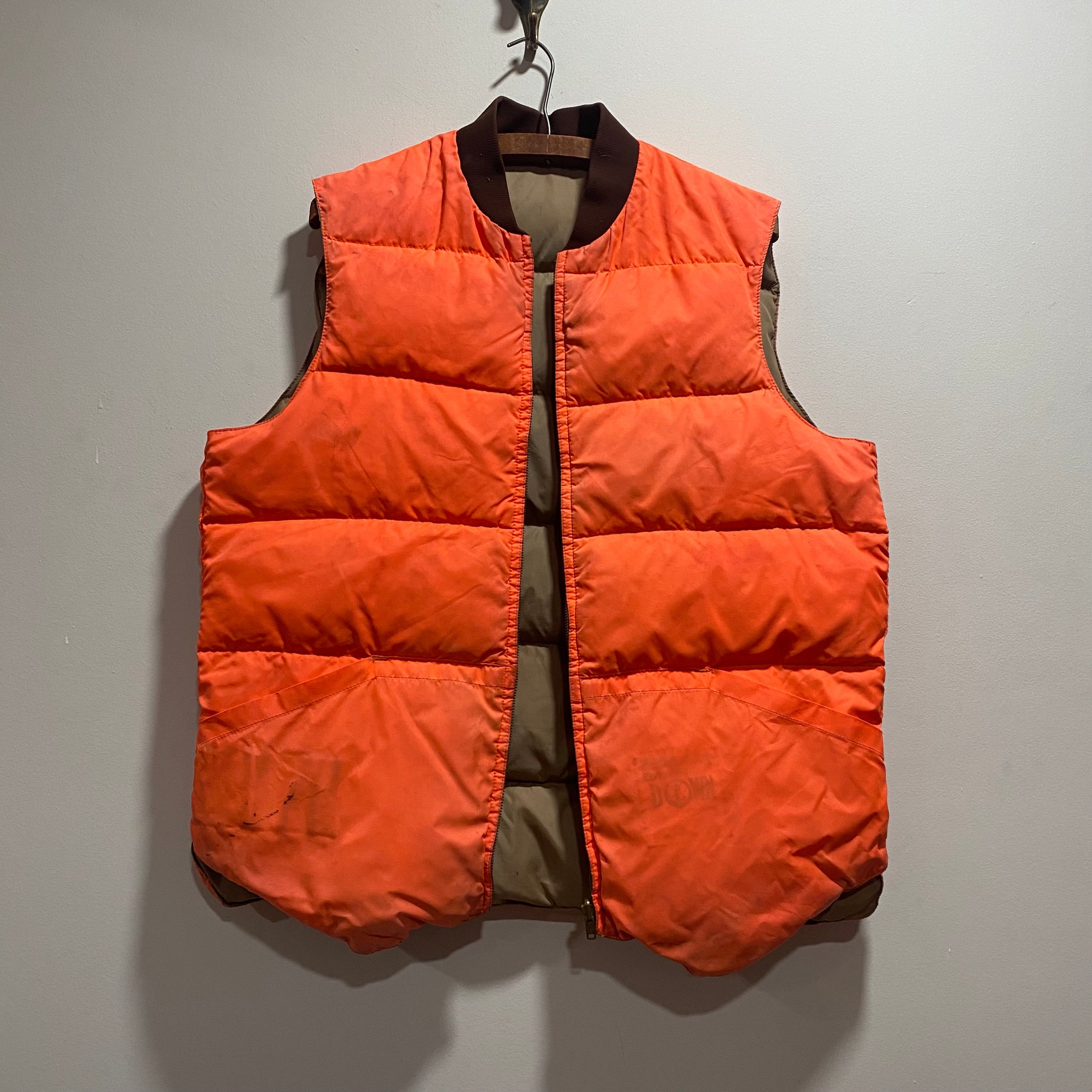 1970's Orange/Brown Reversible Down Hunting Puffer Vest by Kmart Size L/XL